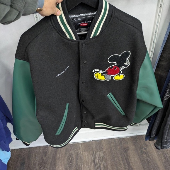 Supreme Black and Green Varsity Jacket with Cartoon Patch